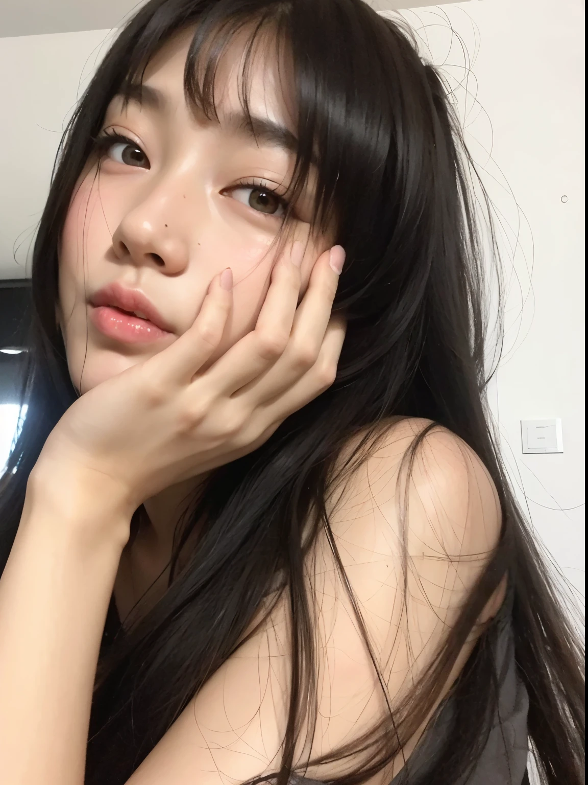 there a woman with long hair posing for a photo, ulzzang, muchacha coreana, 🤤 girl portrait, chica linda-cara-fina, asian girl, pale round face, asian guy, flequillo largo y recto, asian girl with long hair, 18 years, ella tiene el pelo negro con flequillo, young cute wan asian guy, beautiful asian girl, preciosa cara delicada