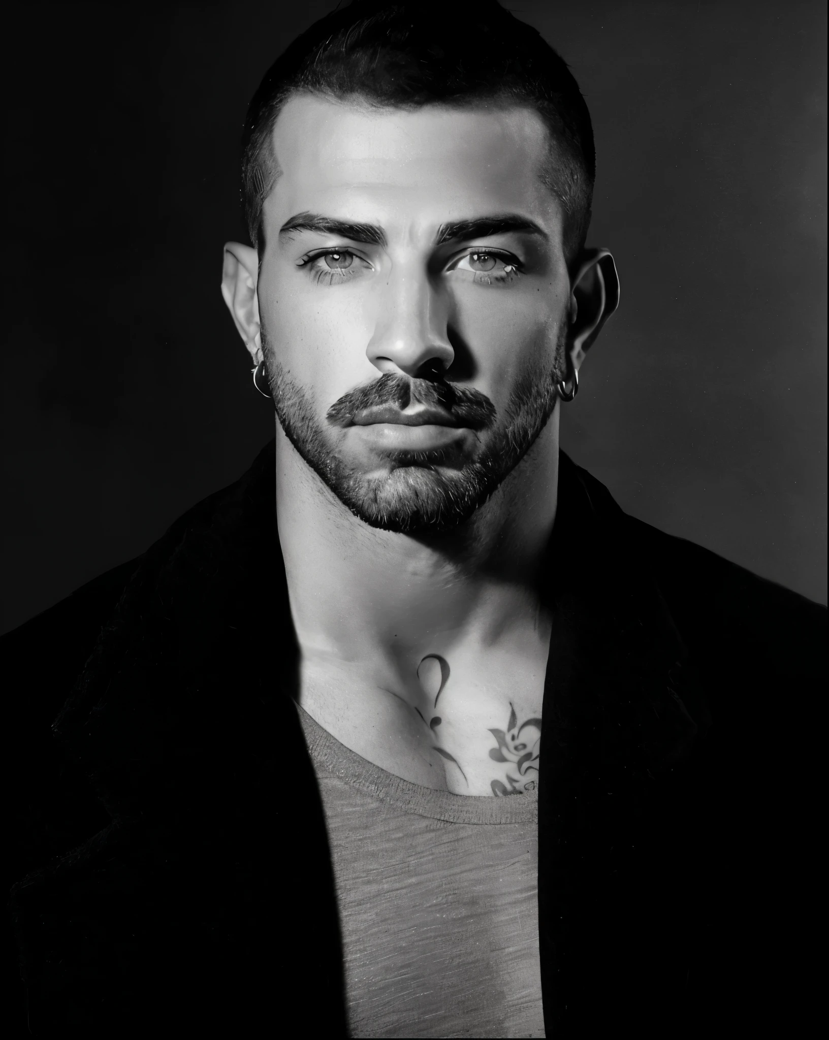 faaris azura with a beard and a tattoo on his chest, by Daniel Gelon, handsome faaris azura, official photo, inspired by Ludovit Fulla, handsome faaris azura, masculine and handsome, faaris azura