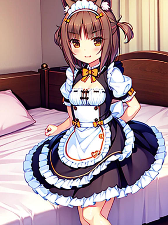 nekopara, azuki, maid, maid apron, bedroom, on bed, 