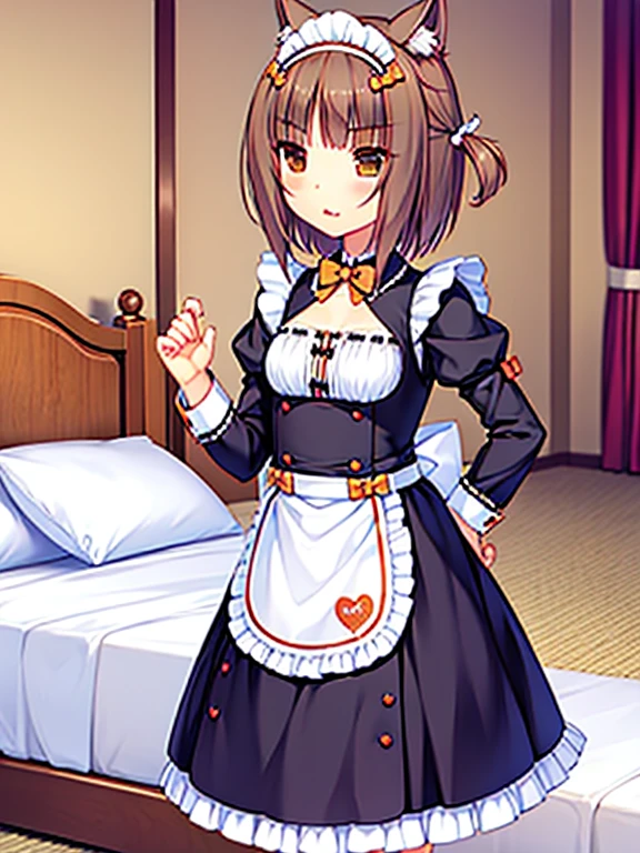 nekopara, azuki, maid, maid apron, bedroom, on bed, 