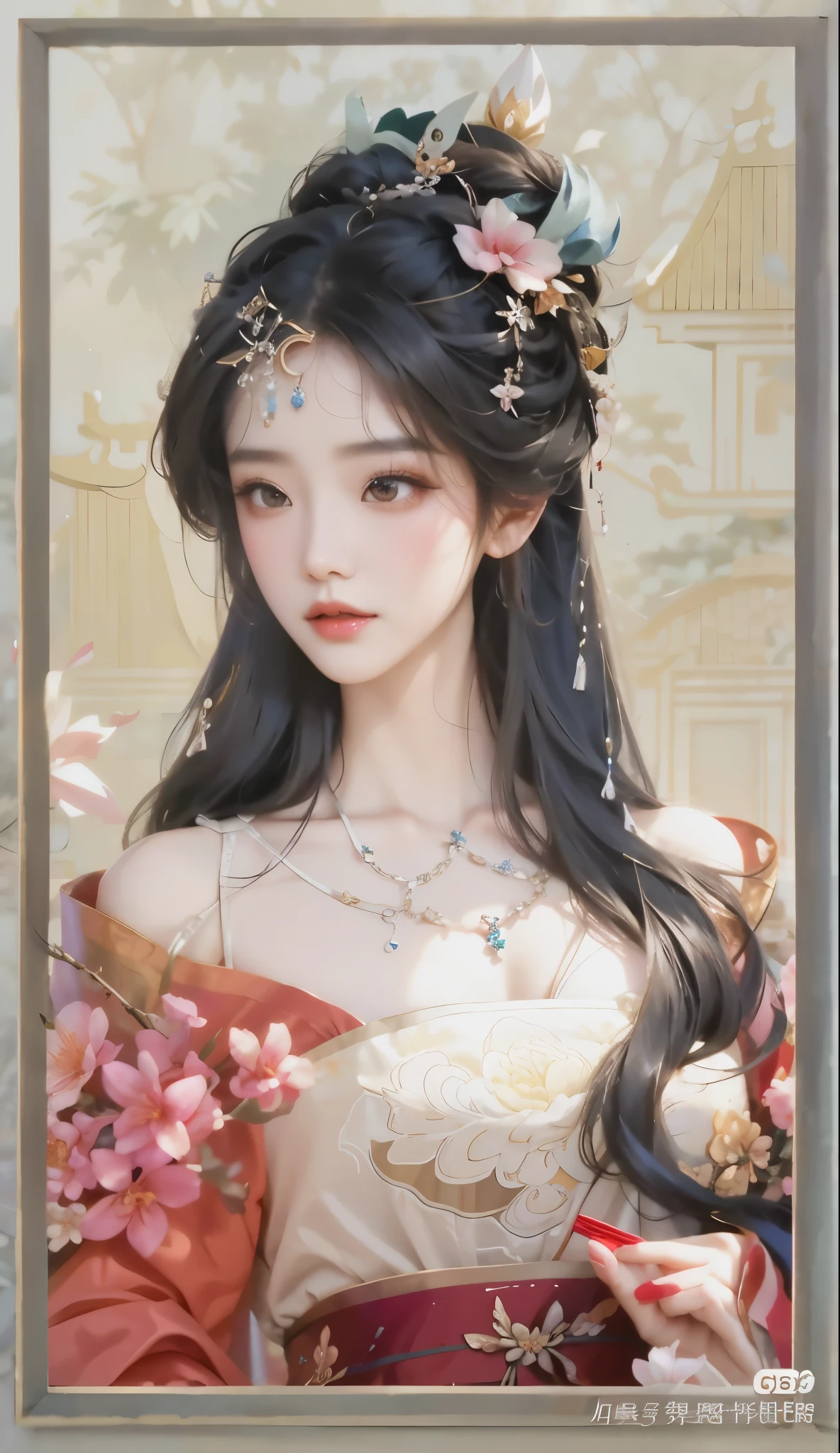 Close-up of woman with a flower in her hair, ((beautiful fantasy queen)), beautiful fantasy queen, beautiful figure painting, Inspired by Qiu Ying, ancient chinese princess, palace ， A girl wearing Hanfu, Hungry Ghost Festival, Inspired by Lan Ying, Inspired by Ma Yuanyu, Inspired by Tang Yifen