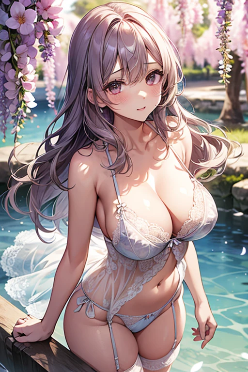 Flowers bloom by the water、weeping cherry blossoms、wisteria flowers、water reflection!!!!!、sheer lingerieを着てポーズをとるアラフィフの女性写真、See-through lingerie beauty、Intricate and detailed lace set、Wearing sexy see-through lingerie、garter belt、push up underwire。complex, captivating and captivating、wavy slutty transparent lingerie、光沢のあるsheer lingerie、sheer lingerie!!、Woman in see-through lingerie posing for a photo、sheer lingerie!!、beautiful female body、fantastic and fantasticな雰囲気、see-through lingerie、Sheer frills、光沢のあるsheer lingerie、translucent dress、dreamy aesthetics、mysterious softness、a blurred glow、soft aesthetics、transparent underwear、fantastic and fantastic、translucent body、fantastic and fantasticなスタイル、fantastic and fantastic、(((Big big breasts)))、beautiful leg style、stylish hair、cute hairstyle、Many petal body esbian、
