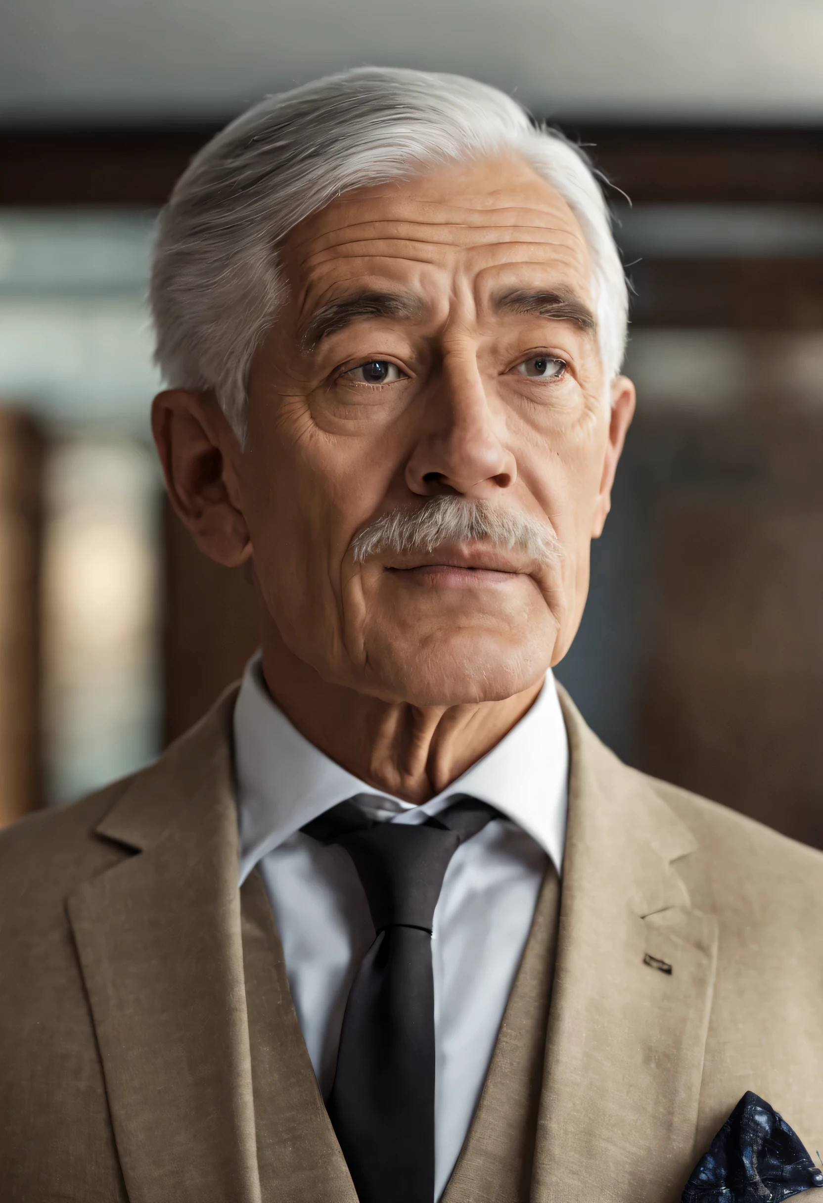 A detailed description of the prompt:
(old man, white hair), (suit black and tie), (standing looking from the side), in the office hallway, (best quality, 4k, highres, masterpiece:1.2), ultra-detailed, (realistic, photorealistic:1.37), professional, (vivid colors), (sharp focus), (bokeh), (portraits), (studio lighting), (neutral color tone), (soft shadows), (reflection on the floor), (glass windows on the side), (polished wooden floor), (clean and modern office interior), (wall with artworks), (a row of doors on one side), (bright and natural lighting), (serious expression), (wrinkles on the face), (gentle smile), (clear and bright eyes), (wisdom and experience in the gaze), (confident posture), (impeccable grooming), (subtle texture of the suit fabric), (complete with folds and creases), (fine details of the tie pattern), (briefcase in hand), (distinguished appearance), (sense of authority), (aging with grace), (impressive and distinguished presence).