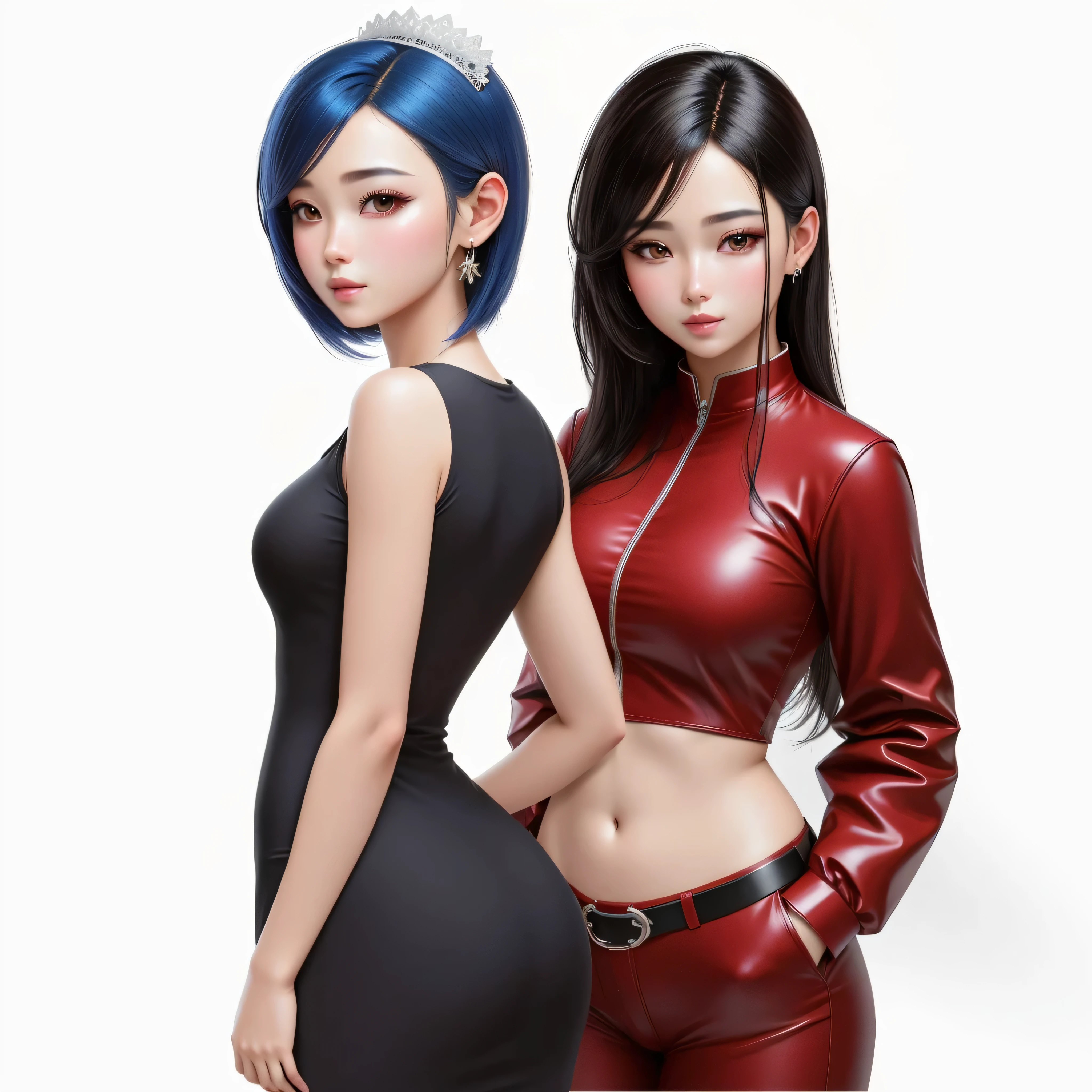 8k，Super fine，lifelike，natural tones，soft light，2 girls，sisters，Glossy animation effect，Exquisite facial features，gorgeous color，detailed description，The movements are natural and fluid，Vivid gestures。