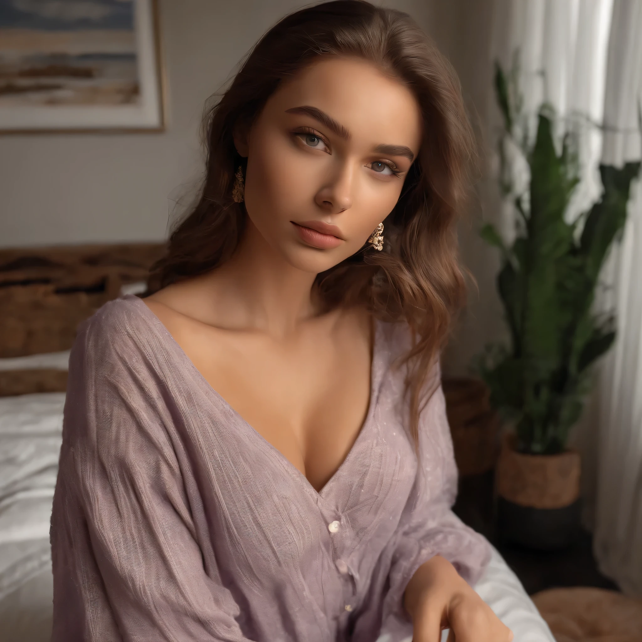 arafed woman fully , with brown eyes, realistic, meticulously detailed, portrait sophie mudd, brown hair and large eyes, selfie of a young woman, bedroom eyes, violet myers, without makeup, natural makeup, looking directly at the camera, face with artgram, subtle makeup, stunning full body shot standing, in mall, medium to large size bust