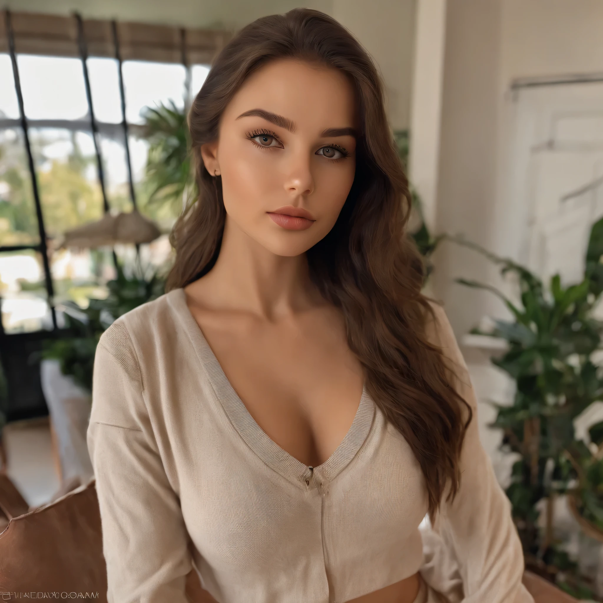 une jolie jeune femme italienne ressemblant à Paula Badosa avec de longs cheveux bruns raides attaché en queue de cheval
