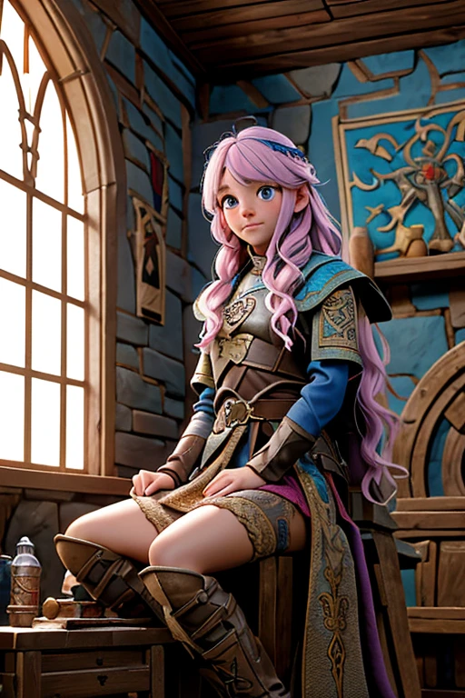 estilozrpg, scavenger girl, sitting inside a medieval fantasy tavern, Colorful tapestries on the walls Game of Thrones Hogwarts Bright morning sunlight streaming in from the Clutter-Home windows, (obra maestra:1.2) (Mejor calidad) (detallado) (intrincado) (8k) (HDR) (fondo de pantalla) (cinematic lighting) (Sharp focus)