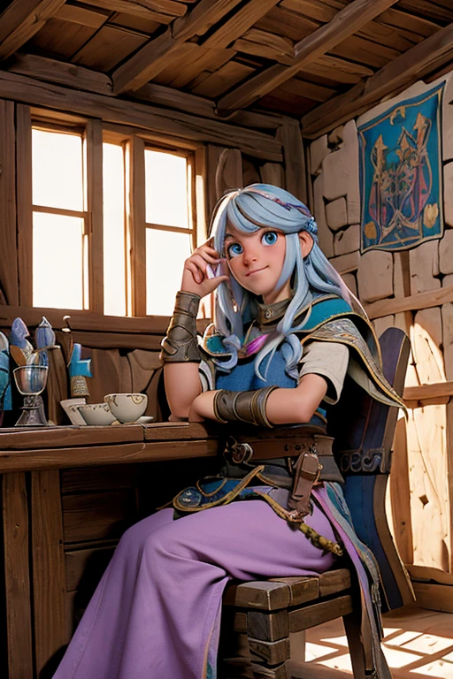 estilozrpg, scavenger girl, sitting inside a medieval fantasy tavern, Colorful tapestries on the walls Game of Thrones Hogwarts Bright morning sunlight streaming in from the Clutter-Home windows, (obra maestra:1.2) (Mejor calidad) (detallado) (intrincado) (8k) (HDR) (fondo de pantalla) (cinematic lighting) (Sharp focus)