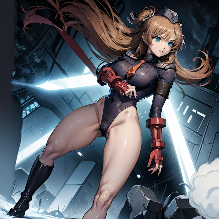 ultra-detailed, Explicit, Beautiful body, Beautiful Nose, Beautiful character design, perfect eyes, perfect face, ultra highres, 4K, beautiful legs, perfect legs, Nice hands, Perfect hand, Masterpiece, Best Quality, Highly detailed, illustration, absurdres, perfect anatomy, street fighter, doll suit, shadaloo doll, dollsuit, girls, multiple girls, expressionless, blank eyes, looking at viewer, red gloves, emotionless, black latex, corrution, mind control, female combatant, full body, hypnotized, unhappy trance, full body suit, ribbed bodysuit, both arms at side, obey, perfect female body, extremely glossy latex, hypnosis, hypnoLora, empty eyes, Mind control device, poses, submissive_pose, Slave, hat, necktie, stand up straight, standing, standing at attention, hat, necktie, belt, latex, ribbed bodysuit, thighhighs, garter belt, Fighting Stance, military, thigh boots, 1girl, Solo, Sweet Lip, green eyes, brown hair, long hair