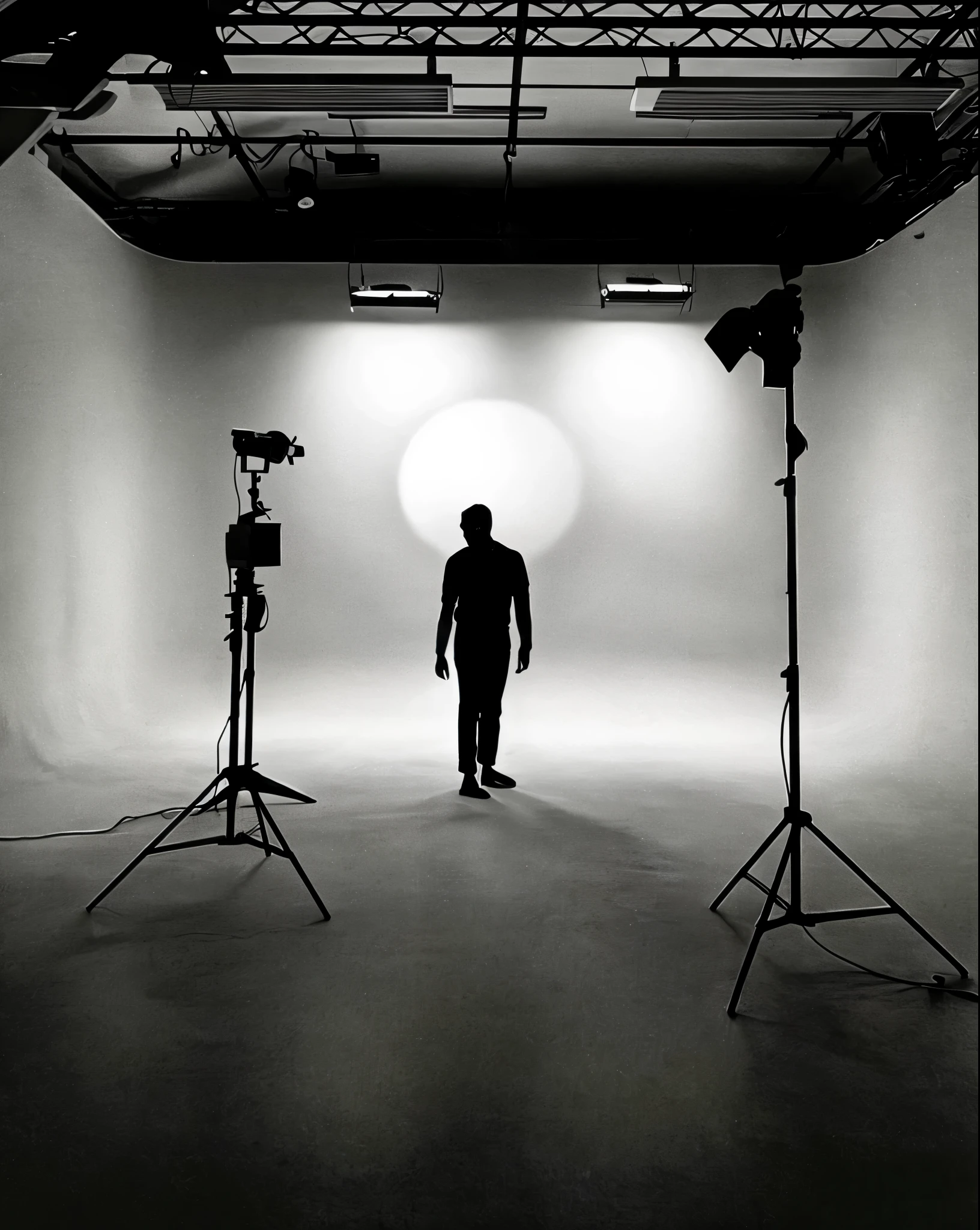 image of a faaris azura standing in a studio with a camera, film lighting, cinematography lighting, cinematic studio lighting, documentary lighting, commercial studio lighting, 2 point studio lighting, studio backlight, set photograph, dark studio backdrop, studio diffuse lights, filmic lighting, studio lighting 4 k, volumetric studio lighting, advertising studio lighting, faaris azura standing