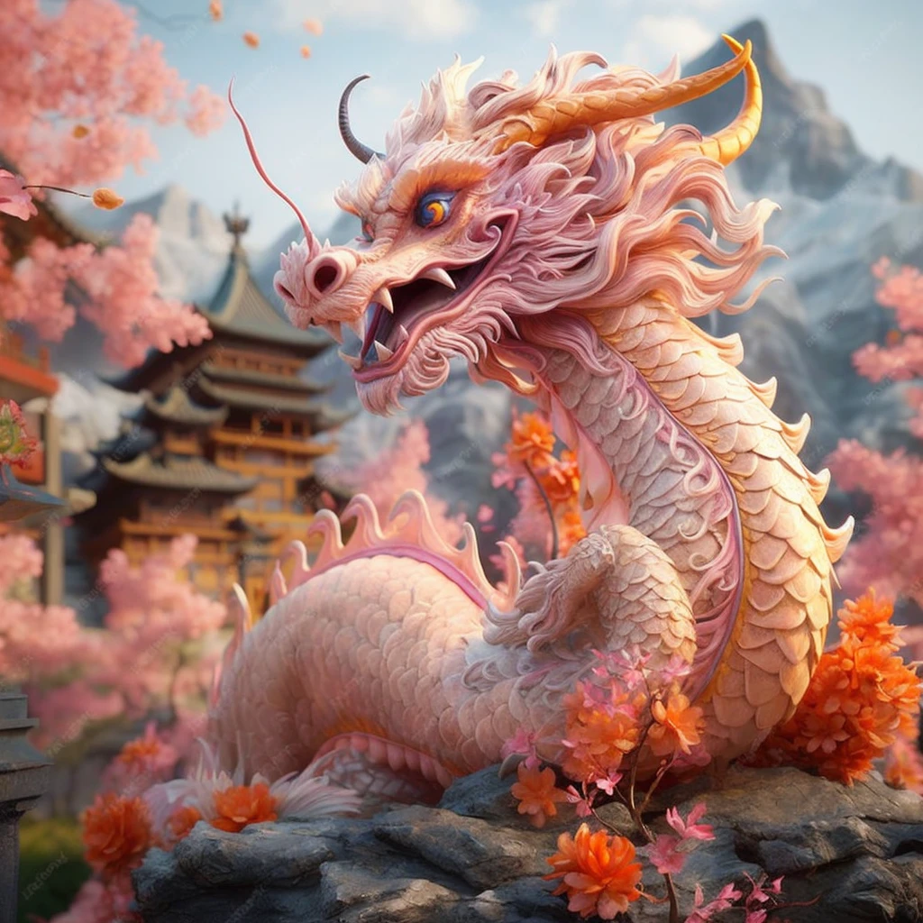 There  a dragon statue on a rock in the middle of the field, 🌺 CG, Chinese dragon concept art, majestic japanese dragon, Digital painting  very detailed, smooth Chinese dragon, 8k high quality detailed art, Chinese dragon, Highly detailed digital art, Highly detailed digital painting, Highly detailed digital artwork, Detailed digital 3D art, Chinese fantasy