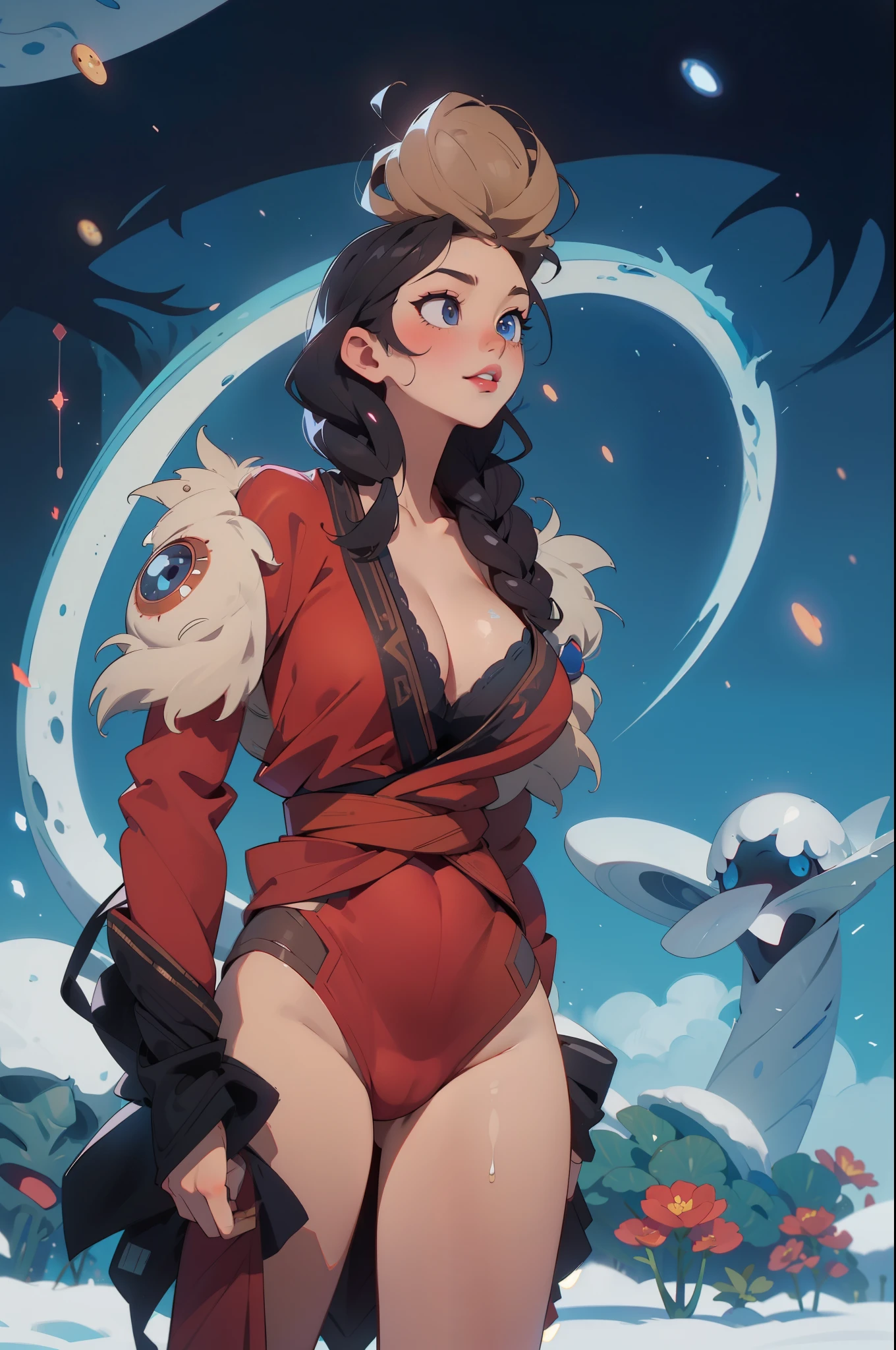 1female,35yo,plumw,extremely large bosom, 独奏,(Background with:Huge machinery,space ship,space) She has short blonde hair,Twist braids,seen from the front, hair straight,,(((tmasterpiece),(Very detailed CG unity 8K wallpaper),best qualtiy,cinmatic lighting,detailed back ground,beatiful detailed eyeright pupillue eyes,Snow-whiteskin,Redlip(Very fine and beautiful),(Beautiful and detailed eye description),ultra - detailed,tmasterpiece,))facing at camera,A high resolution,ultra - detailed),revealing breastare genitalia, Bulge,legs are open,Raised sexy,Camel toelushed complexion,Desire for dissatisfaction,frontage,captain america,Bomber Jacket,Hanfu,black pantyhoses