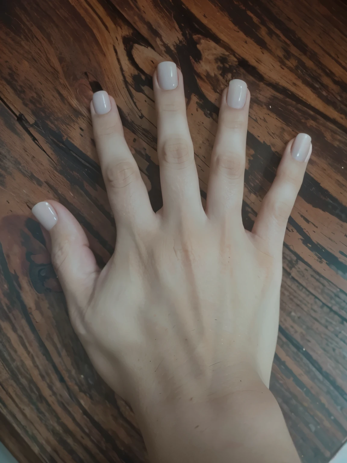 Pinte as unhas, remove the cuticle, make it look like a female hand 