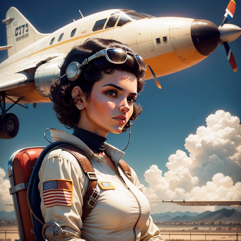 jovencita, Retro futurista, Second World Airplane Pilot.