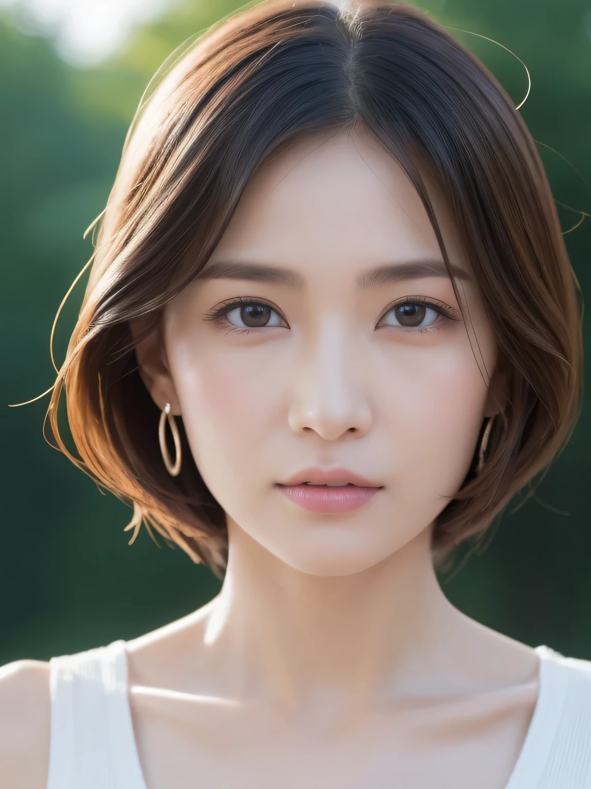 (8K、Live shooting、highest quality、masterpiece:1.2)、Super detailed、super resolution、(genuine、genuine写真:1.37)、portrait、High-definition RAW color photo、professional photography、very detailedで美しい、very detailed、8k painting wallpaper、amazing details、huge file size、official art、very detailedなCG Unity 8Kの壁紙 very detailedな女性、Wife、40 year old woman with a handsome face, Very narrow eyes、very detailedな肌、very detailedな指、very detailedな鼻、very detailedな詳細な口、perfect anatomy、detailed background、Detailed service、white skin、glowing skin、semi-long、genuine-looking face、delicate eyes、droopy eyes、look at the camera、cowboy shot、positive、standing posture、dynamic lighting、close up of face、show your skin、No accessories、Put your hand on your cheek、touch his cheek