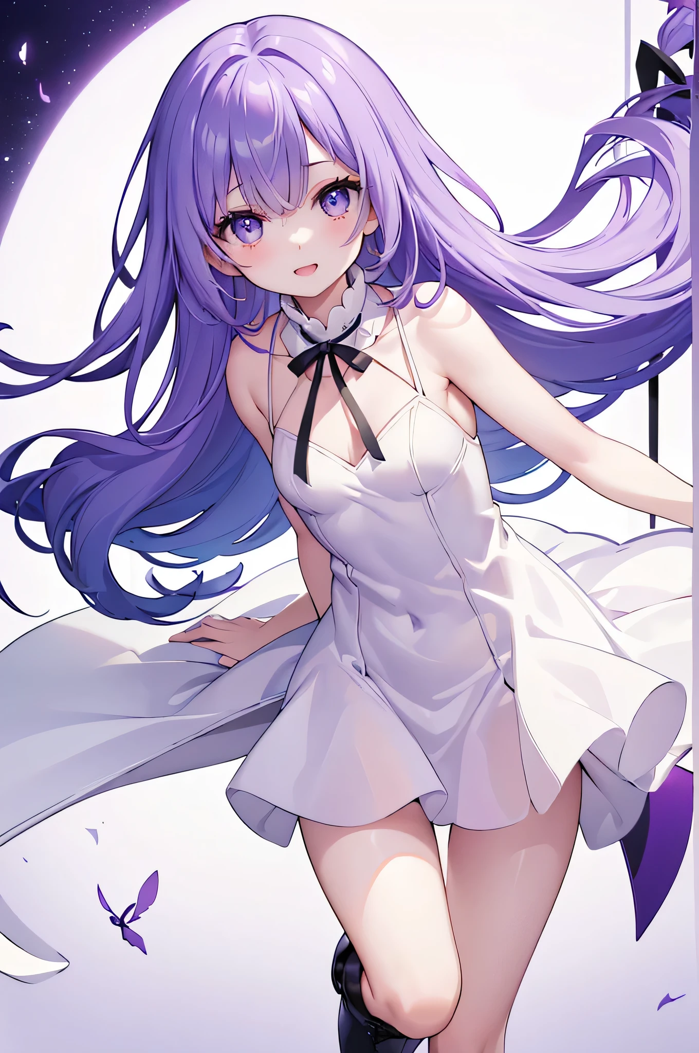 (debris flies, highest quality, ultra high resolution),1 girl,suit , beautiful and detailed face, fine eyes,((purple theme)),((whole body)),perfect eyes、no background,white background,((wearing black boots)),((Cute fluffy white dress)),Isshiki、model、beautiful thin legs、slender body,スーパーmodel