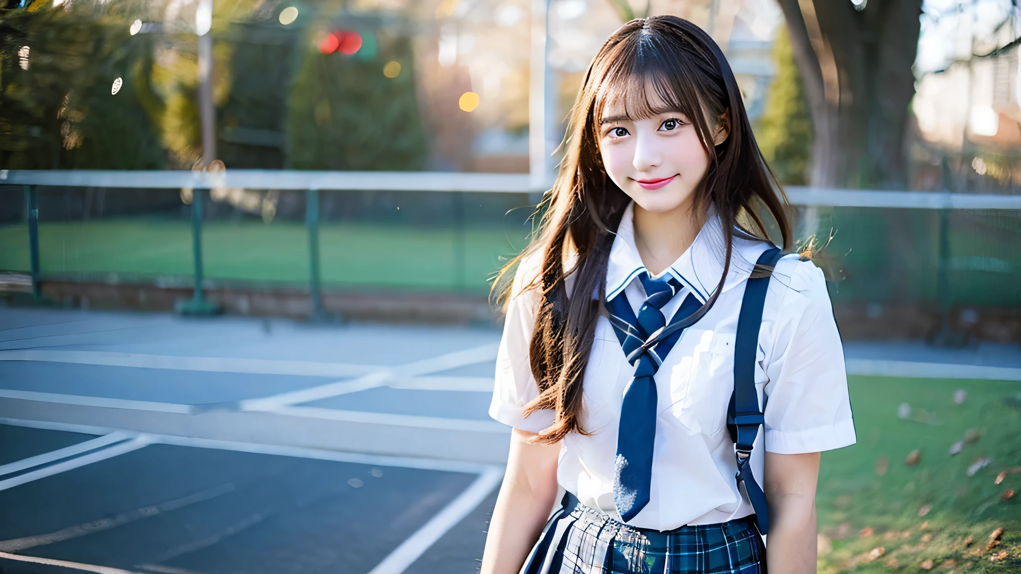 Cute high school girl 18 years old in miniskirt uniform、The background is a winter classroom