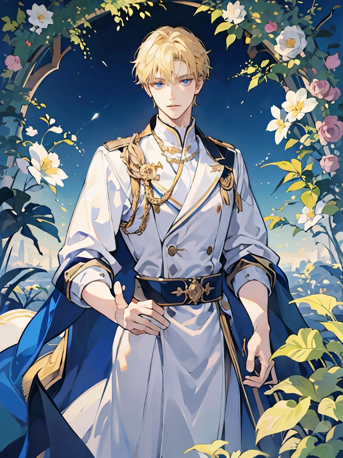 tall man、god々New、Blonde blue eyes、prince、Wear white clothes、Prince、Handsome guy、garden、one man