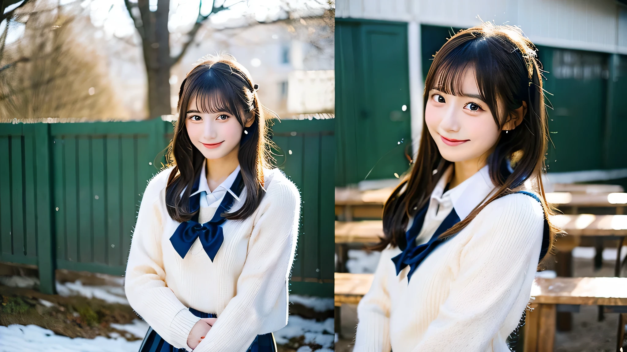 18 year old high school girl in miniskirt uniform、winter classroom