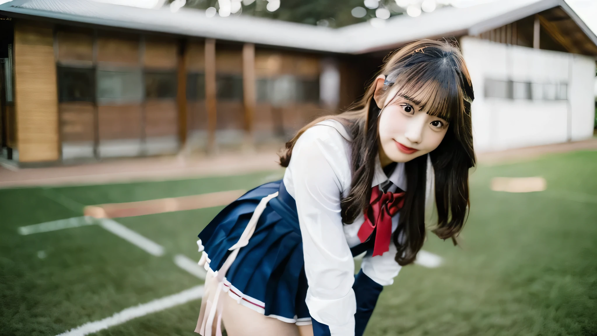 18 year old high school girl wearing a pink miniskirt uniform、winter classroom
