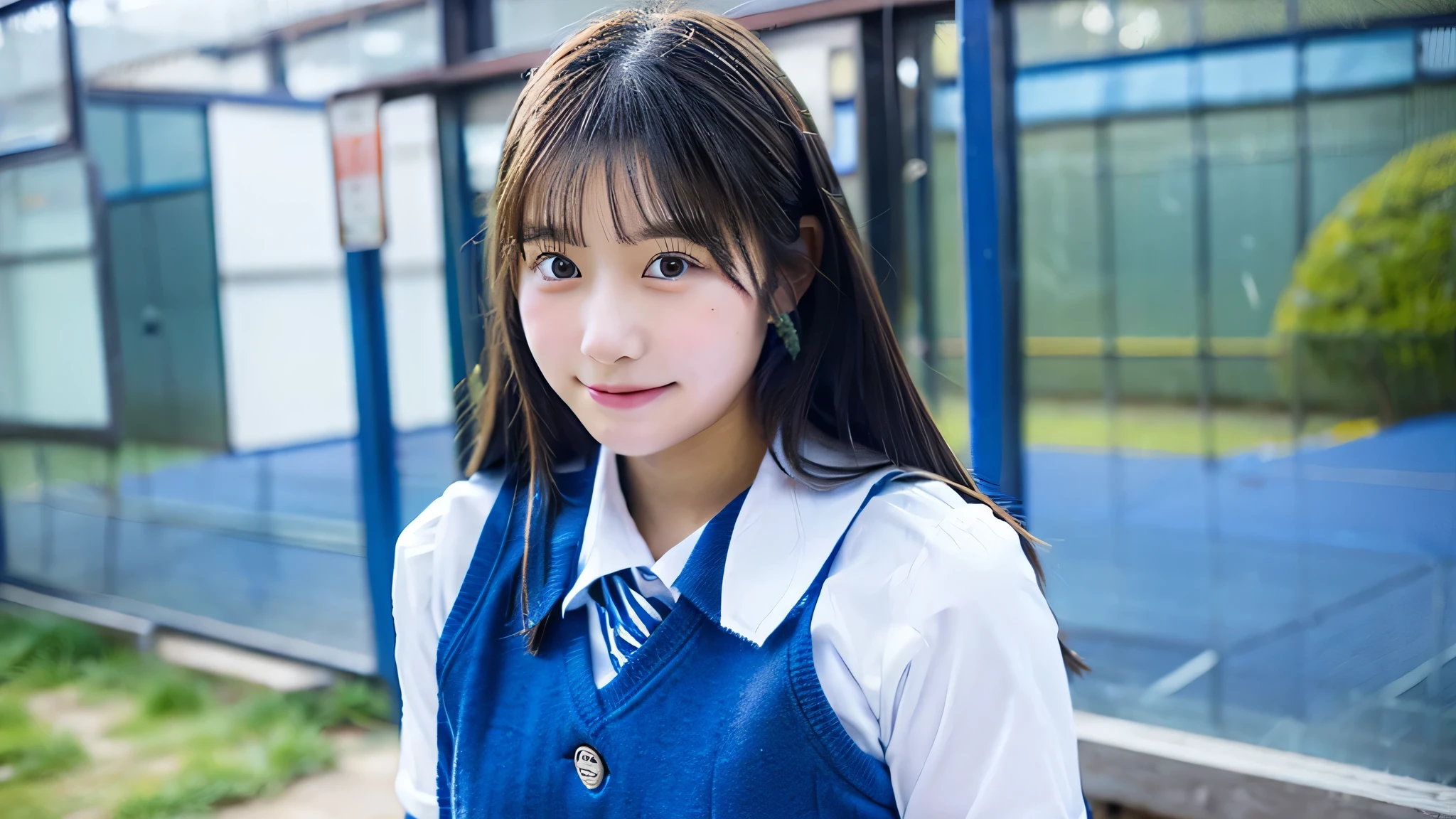 high school girl, 18-year-old, Wearing a blue miniskirt uniform、winter classroom