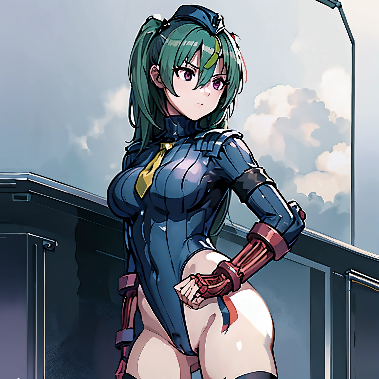 ultra-detailed, Explicit, Beautiful body, Beautiful Nose, Beautiful character design, perfect eyes, perfect face, ultra highres, 4K, beautiful legs, perfect legs, Nice hands, Perfect hand, Masterpiece, Best Quality, Highly detailed, illustration, absurdres, street fighter, doll suit, shadaloo doll, dollsuit, girls, multiple girls, expressionless, blank eyes, looking at viewer, red gloves, emotionless, black latex, corrution, mind control, female combatant, full body, hypnotized, unhappy trance, full body suit, ribbed bodysuit, obey, perfect female body, extremely glossy latex, hypnosis, hypnoLora, empty eyes, Mind control device, poses, brainwashed, submissive_pose, Slave, hat, necktie, belt, latex, garter belt, thighhighs, stand up straight, standing, standing at attention, Heaven burn’s red, Isuzu Oshima, green hair, purple eyes, long hair