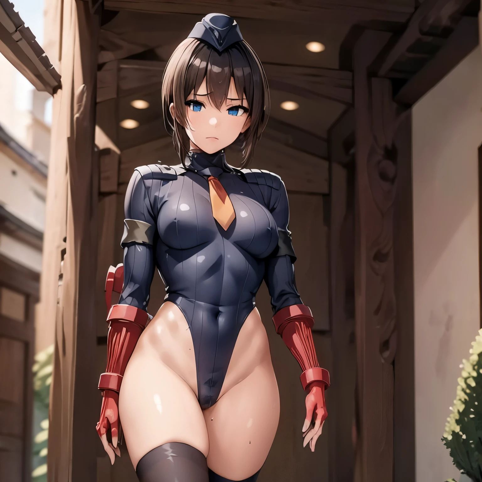 ultra-detailed, Explicit, Beautiful body, Beautiful Nose, Beautiful character design, perfect eyes, perfect face, ultra highres, 4K, beautiful legs, perfect legs, Nice hands, Perfect hand, Masterpiece, Best Quality, Highly detailed, illustration, absurdres, street fighter, doll suit, shadaloo doll, dollsuit, girls, multiple girls, expressionless, blank eyes, looking at viewer, red gloves, emotionless, black latex, corrution, mind control, female combatant, full body, hypnotized, unhappy trance, full body suit, ribbed bodysuit, obey, perfect female body, extremely glossy latex, hypnosis, hypnoLora, empty eyes, Mind control device, poses, brainwashed, submissive_pose, Slave, hat, necktie, belt, latex, garter belt, thighhighs, stand up straight, standing, standing at attention, Heaven burn’s red, brown hair, blue eyes, short hair, aoi erika