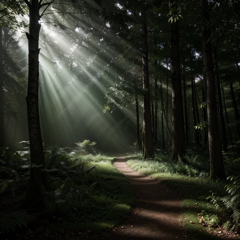in a mystical forest, rays of light filter through the majestic trees, creating a play of shadows and highlights that evokes an atmosphere of mystery and wonder. Cada folha, branch and ray of light is portrayed with an impressive wealth of detail, transportando o observador para um reino onde a natureza respira vida. The subtly intense color palette and the play of light and shadow provide a cinematic setting that captivates the senses and invites you to explore the hidden secrets of this enchanting forest.."





