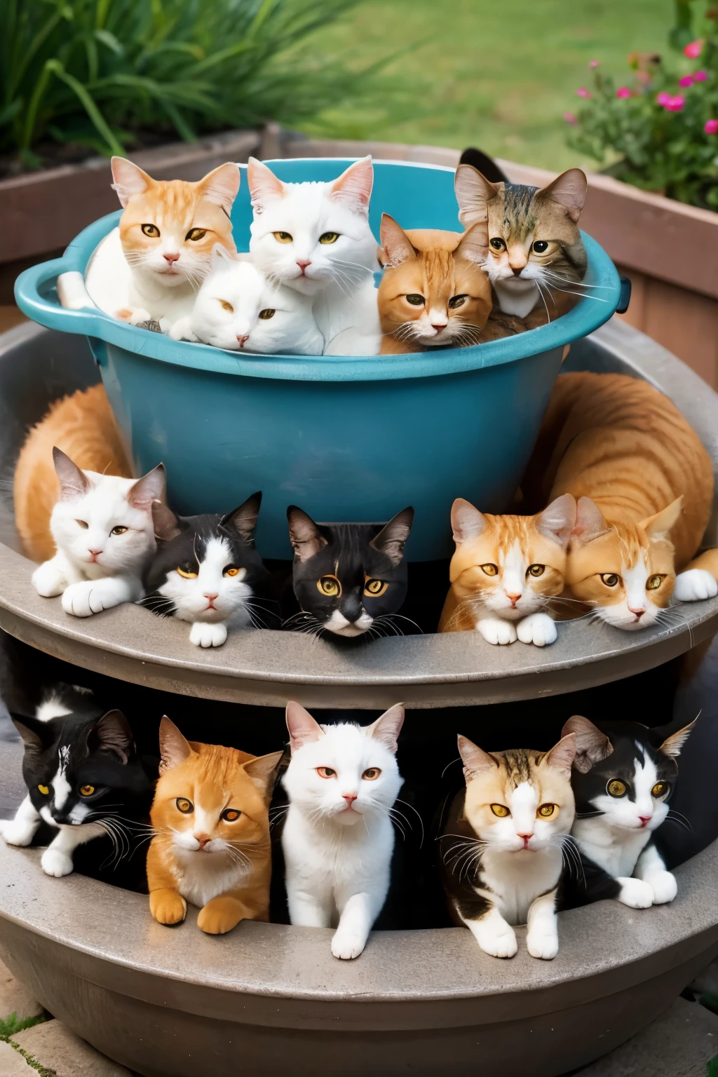 ten cats in a pot, beautiful face, 