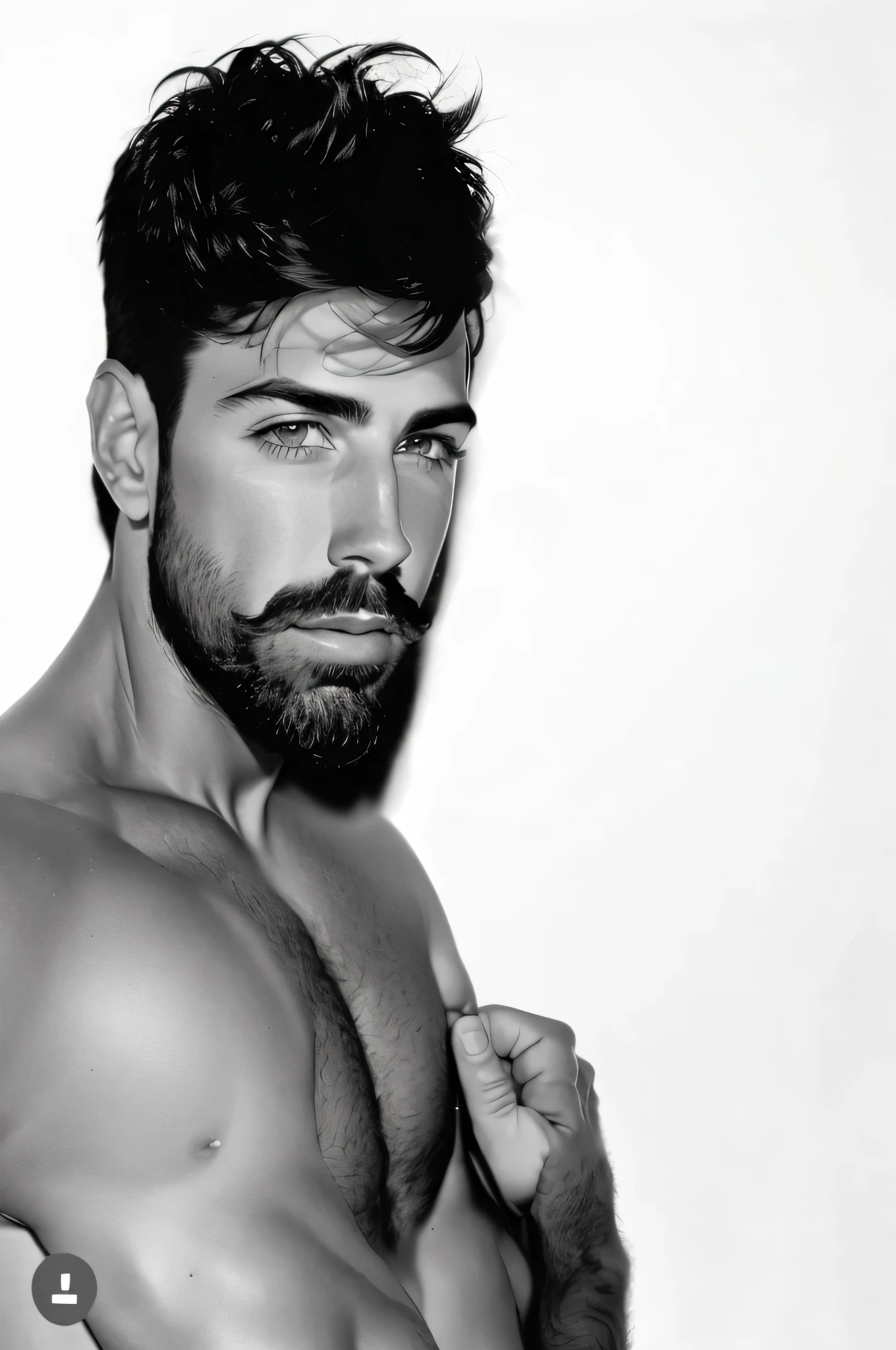 faaris azura with a beard and no shirt posing for a picture, model faaris azura, background : diego fazio, short beard, very attractive faaris azura with beard, short scruffy beard, handsome faaris azura