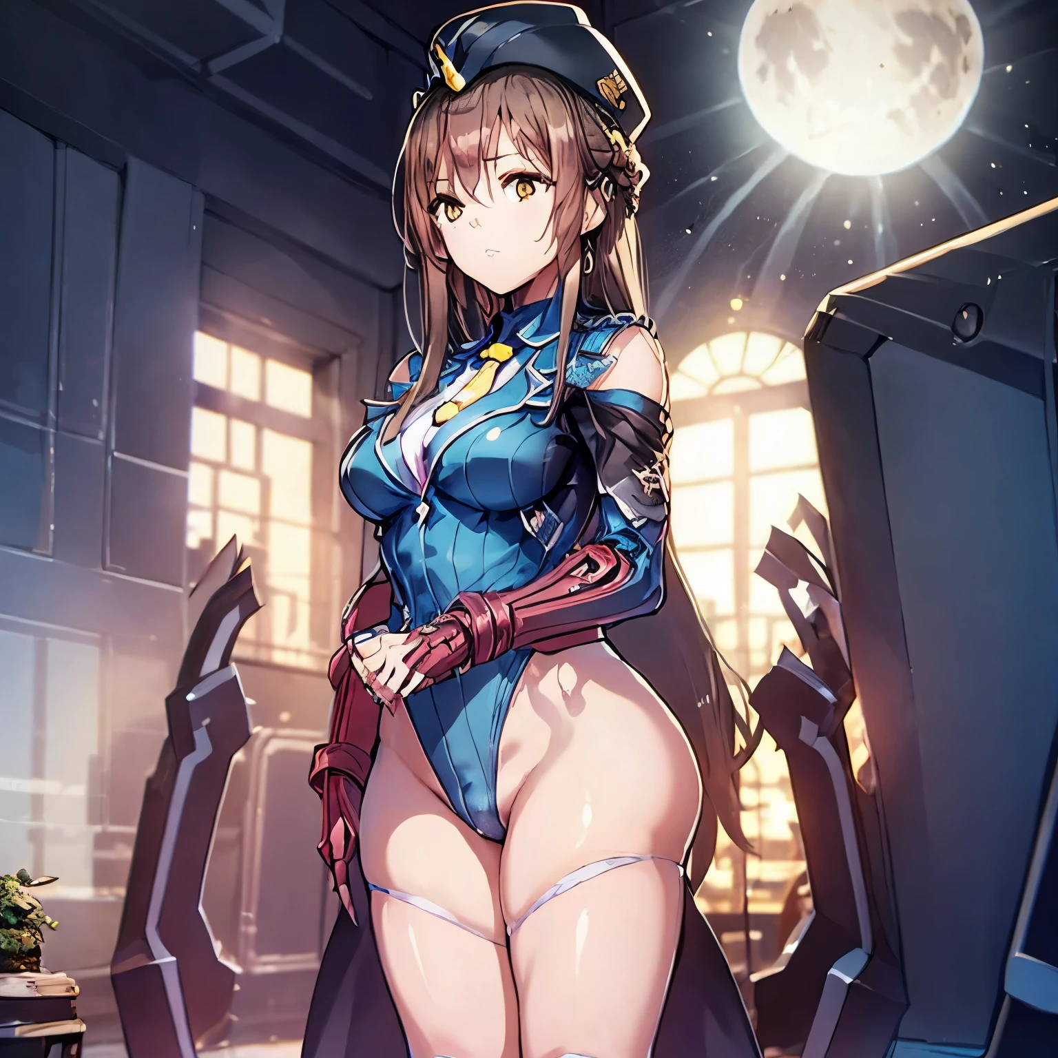 ultra-detailed, Explicit, Beautiful body, Beautiful Nose, Beautiful character design, perfect eyes, perfect face, ultra highres, 4K, beautiful legs, perfect legs, perfect anatomy, Nice hands, Perfect hand, Masterpiece, Best Quality, Highly detailed, illustration, absurdres, street fighter, doll suit, shadaloo doll, dollsuit, girls, multiple girls, expressionless, blank eyes, looking at viewer, red gloves, emotionless, black latex, corrution, mind control, female combatant, full body, hypnotized, unhappy trance, full body suit, ribbed bodysuit, both arms at side, obey, perfect female body, extremely glossy latex, hypnosis, hypnoLora, empty eyes, Mind control device, poses, submissive_pose, Slave, hat, necktie, stand up straight, standing, standing at attention, hat, necktie, belt, latex, ribbed bodysuit, thigh-highs, garter belt, Fighting Stance, military, thigh boots, brown hair, yellow eyes, ohshima ichiko, heaven burns red, long hair