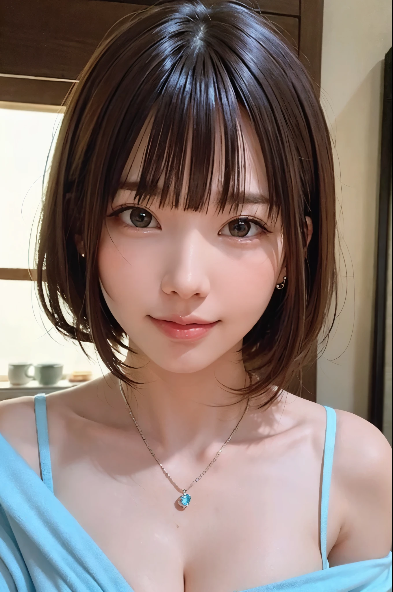 Masterpiece, quality, Enlightenment, saxophone blue, Platinum Earrings, Platinum Necklace, white dress, 1 girl in, cute little, (dynamic lighting:1.2), movie-like lighting, Exquisite facial features, delicate eyes, sharp pupils, realistic student, depth of field, Bokeh DOF, sharp focus, (Super detailed, bloom, glow:1.4), Many small gemstones、 green light