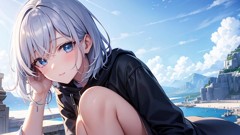 ((masterpiece, best quality)), high resolution,ultra detailed,8k,16k,detailed background, perfect lighting,detailed beautiful eyes,perfect pussy,clitoris,1girl,nsfw,embarrassed,blush,look at viewer,(steam,sweat:1),show off breast,show off pussy,in heat,aroused,naughty smile,open mouth,close up face,(from above:1.1), (pov:1.3),(front view:1.2),half-closed eyes,fisheye lens,1boy,1penis,(vaginal,sex:1.3), (evil smile:1.2),spoken heart,boy on top,face to face,hetero, open arms for viewer,fair skin,small breast,silver hair,black eyes,short curly ponytale,silver wolf \(honkai: Star Rail\),Hair Ribbon,(tiny,short body,short legs and arms,short stature:1.2),over size head
,model swimwear,summer,sea