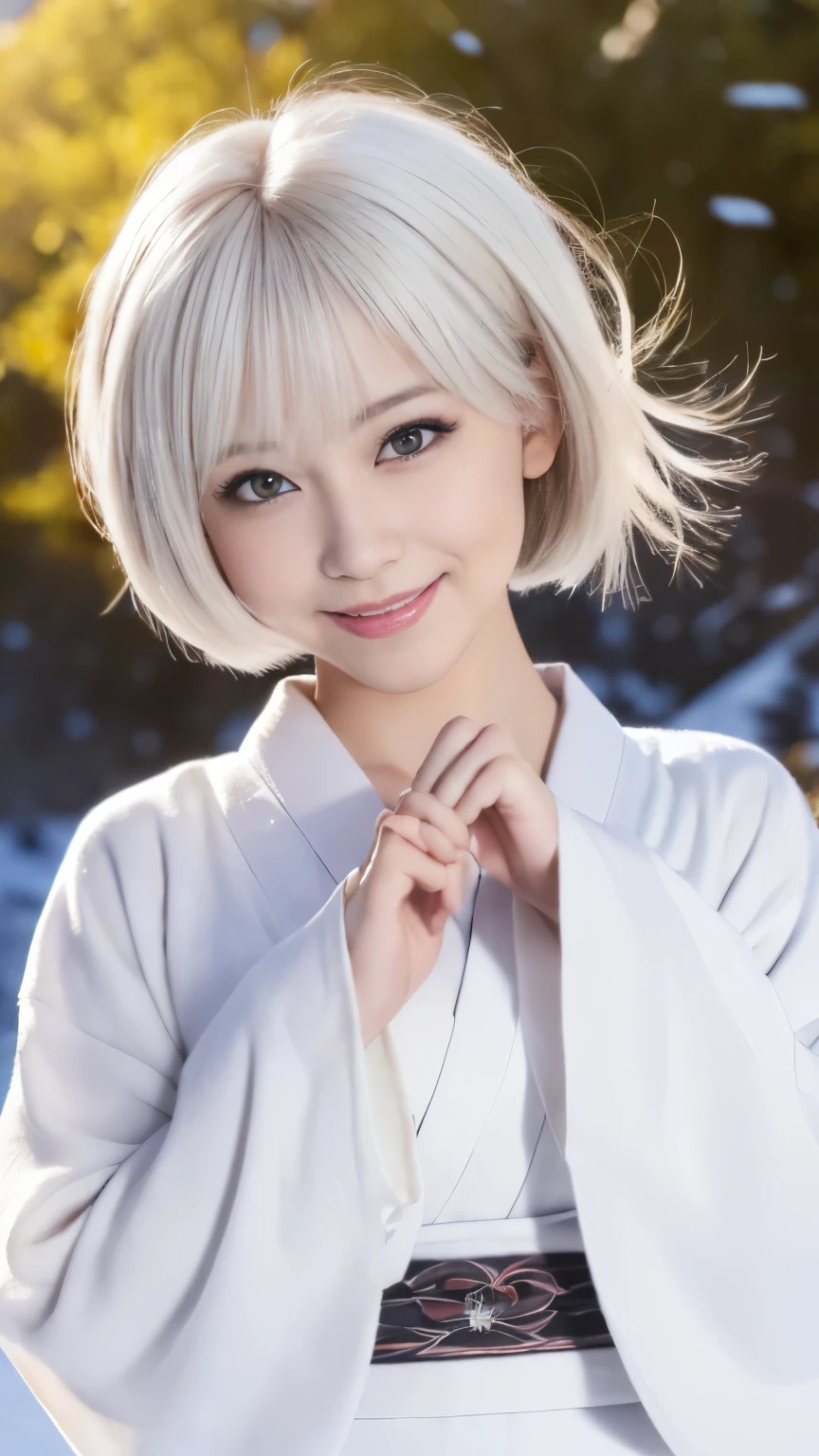 ((Best-quality, Masterpiece, Ultra-High-Resolution, (Photorealistic:1.4), Raw-Photo, Extremely-Details, Perfect-Anatomy)), 1girls, 18-years-old, the most popular Japanese-idol, at heavy-snowy-mountain, ((paw-pose):1.3), grinning, extremely cute face like a most famous Japanese-idol, (((((extremely beautiful big-black-eyes, extremely beautiful white-medium-bob-haired))))), extremely beautiful lips, extremely beautiful white-teeth, extremely beautiful white-skins, wearing only white-KIMONO, detailed heavy-snowy-mountain, detailed white-KIMONO, detailed paw-pose