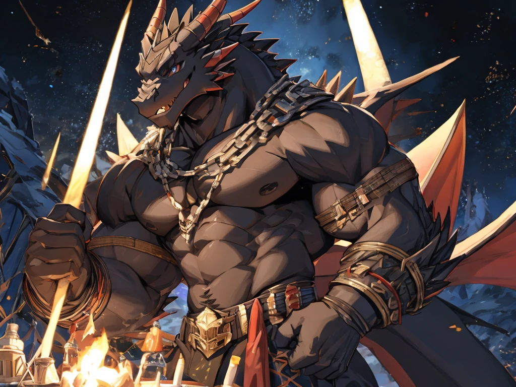 Incredibly handsome muscular Black Dragon with legendary appearance.