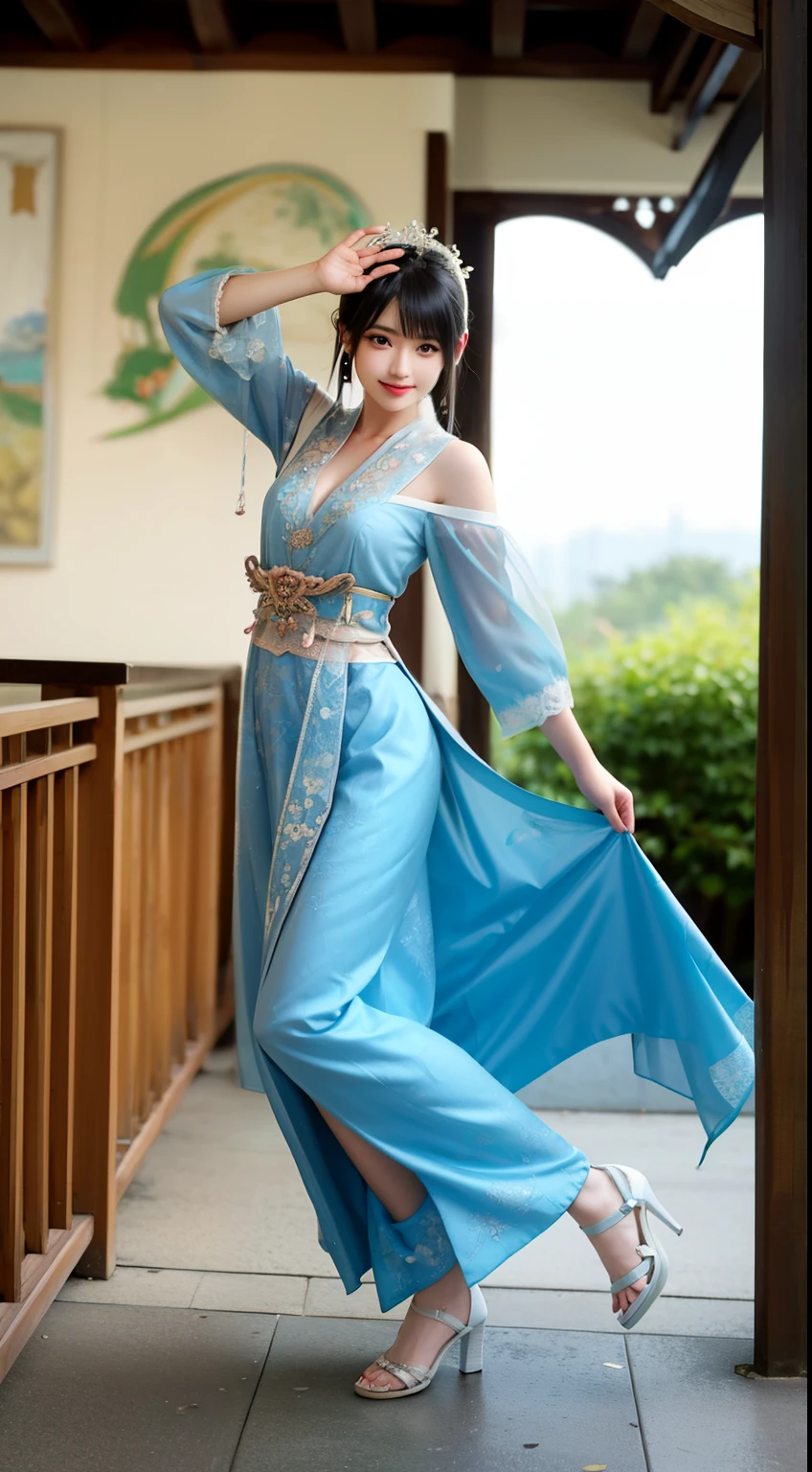 Paisagem enluarada,The costumed goddess dressed in unique Han attire。Seus lindos trajes brilham,The skirt swayed in the breeze,Looks elegant and dynamic。There was a playful look in his eyes,It's as if you are in harmony with this peaceful nature。
Fantasy goddess wears a pair of fashionable high heels under her feet,It seems to be incompatible with your elegant temperament,But it invisibly adds a touch of mystery and sensuality。。Her feet were on the blue stone slats as if they were dancing on the floor,Grace at every step。
Ao luar,A paisagem ainda mais nebulosa e maravilhosa。Your figure danced in the moonlight,Beleza de fada。His playful and cute behavior,Faz as pessoas quererem se aproximar,Descubra seus segredos internos。
Neste momento,Tudo ao redor parecia ter desaparecido,Apenas esta deusa em traje antigo e esta bela pintura de paisagem permanecem。Ela sorriu,esporte,Tudo cheio de poesia,It's intoxicating,I can't free myself。