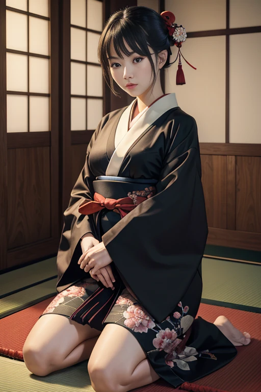 (8K, Best Quality, Masterpiece, Ultra High Definition: 1.2),kimono,Japanese room,hakama,fullbody