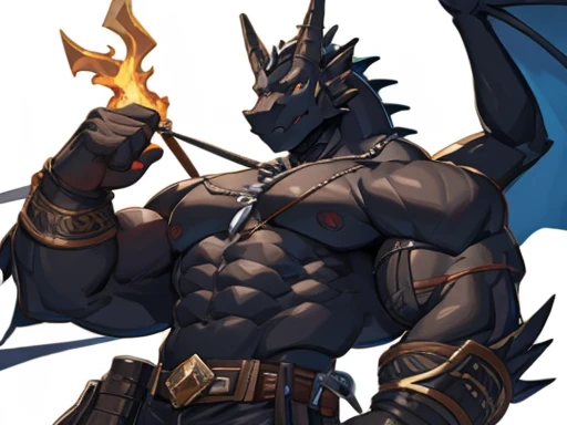 Incredibly handsome muscular Black Dragon with legendary appearance.