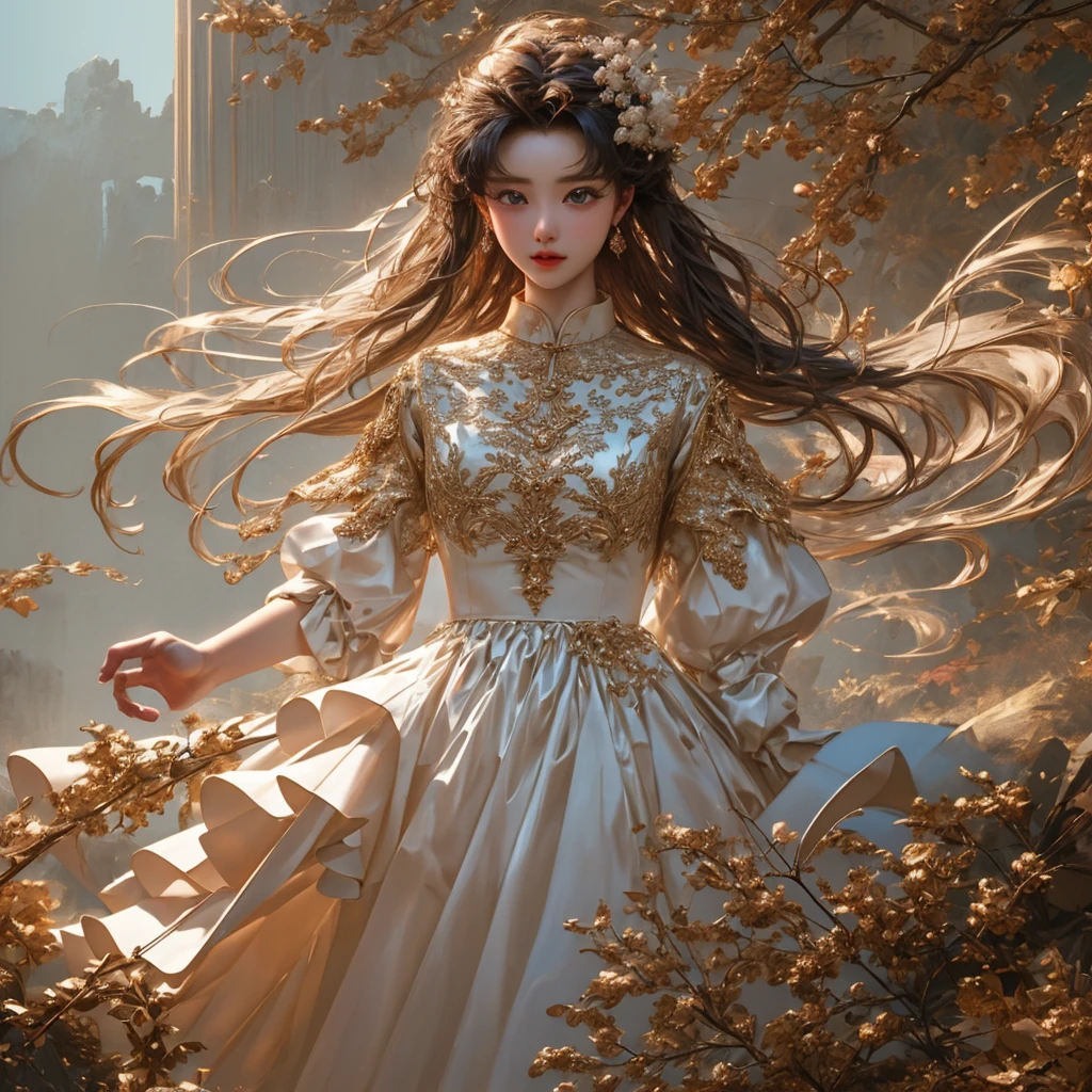 8 medieval girl, 1people々、In underwear、Gold and silver thread embroidery、Translucent underwear that reaches below the knee(Bloomers)wear、wear a semi-transparent corset、Translucent slip
