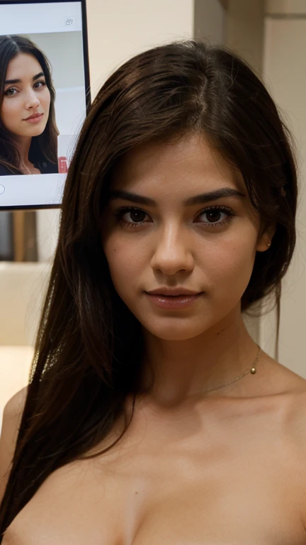 Use those pictures but show her face more detailed and realistic