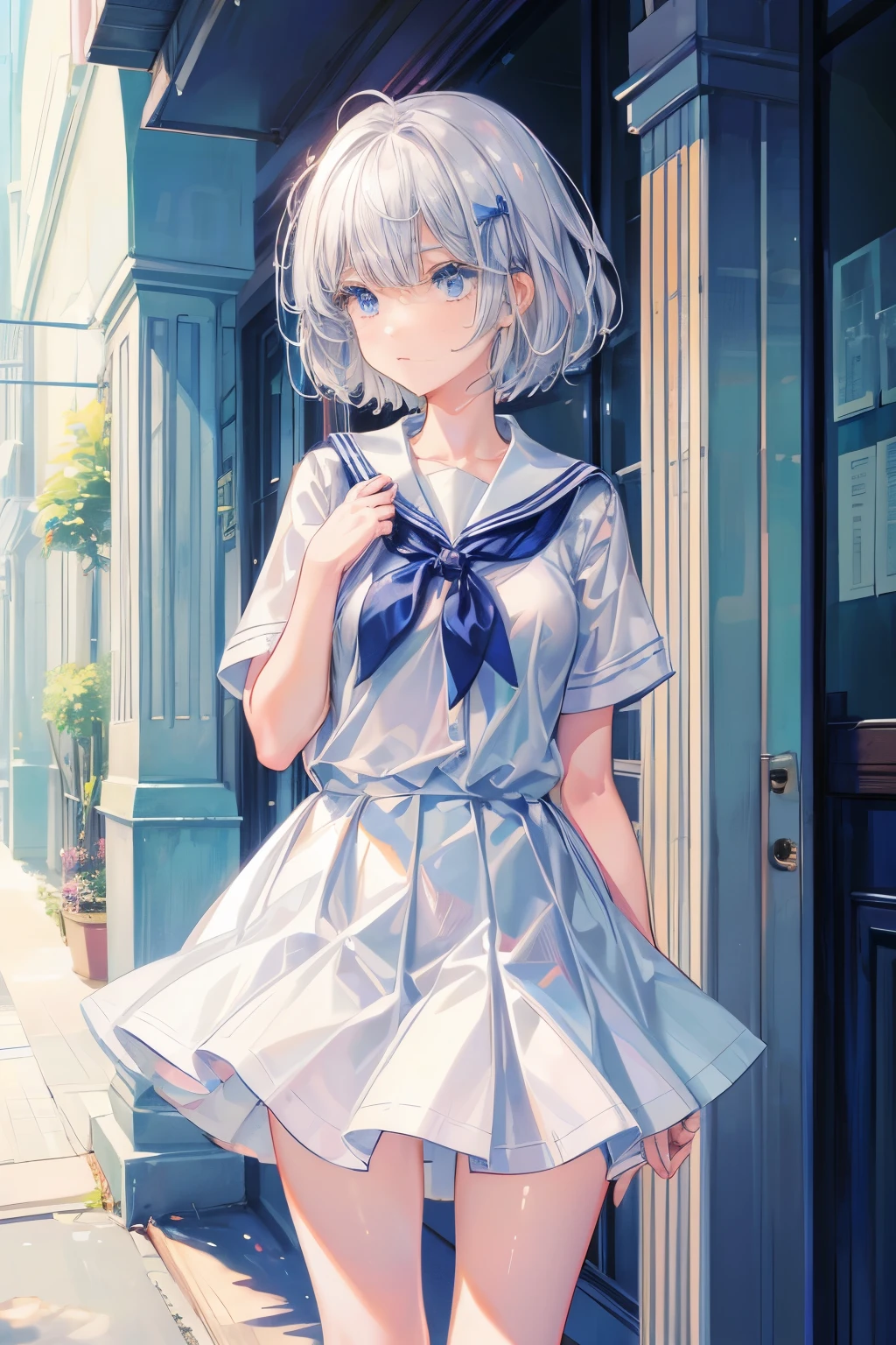 beautiful detailed girl, clear and beautiful, sailor suit, short hair