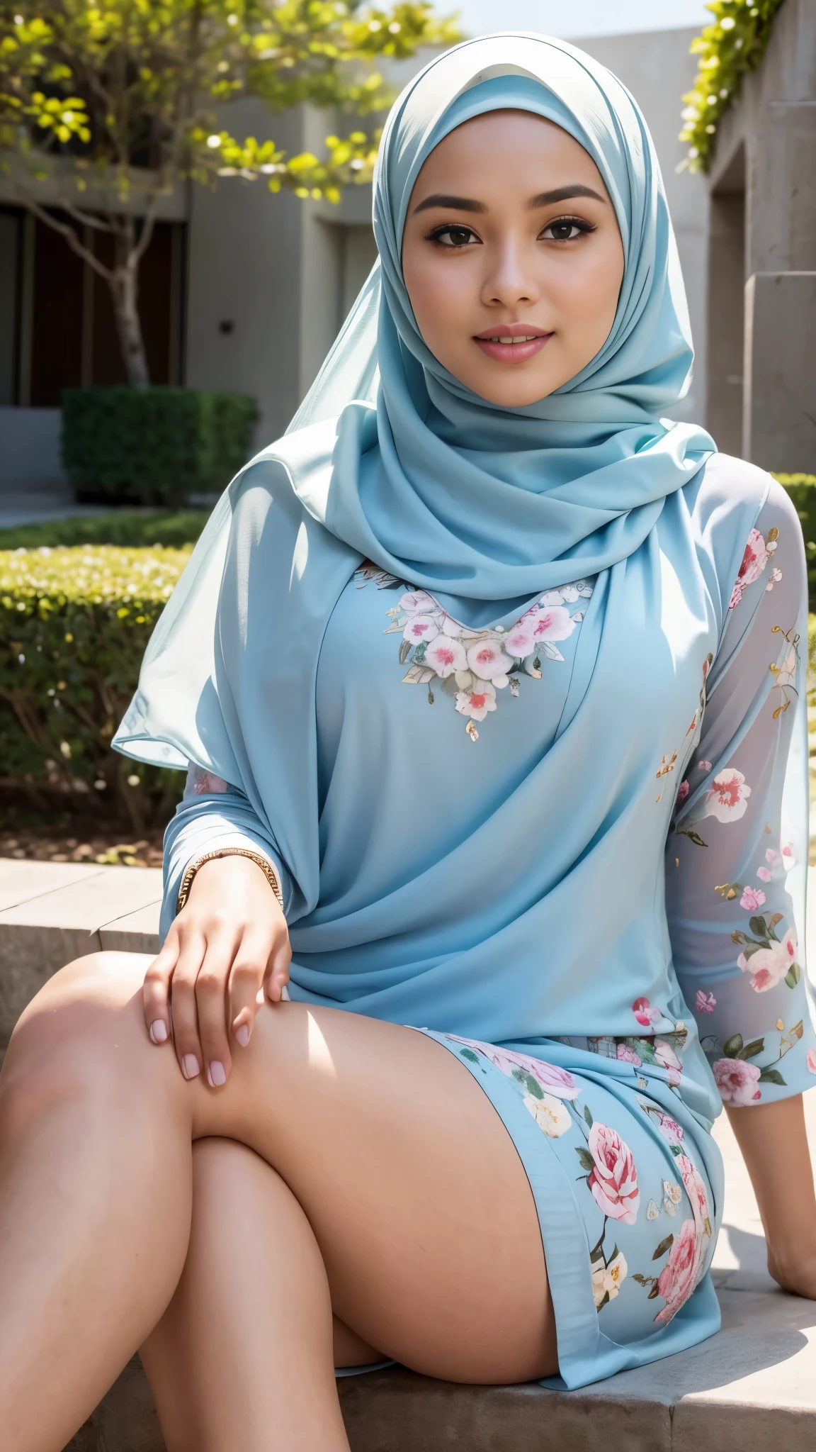 10:45:07 
Expires in 13 Day(s)
RAW, Best quality, high resolution, masterpiece: 1.3), beautiful Malay woman in hijab,Masterpiece, perfect fit body, big breast, biggorgeous eyes, Soft smile,thick thighs,sitting,muslim close up of a woman wearing a blue floral dress and a tan scarf, hijab, lovely woman, white hijab, beautifull malay, very beautifull girl, shawl, lovely, wearing beautiful clothes, cute beautiful, feminine in cute pastel shades, dress, beautiful female,Delicate turtleneck, shairband, afternoon walk, City garden, Excellent lighting, Bright colors, Clean lines