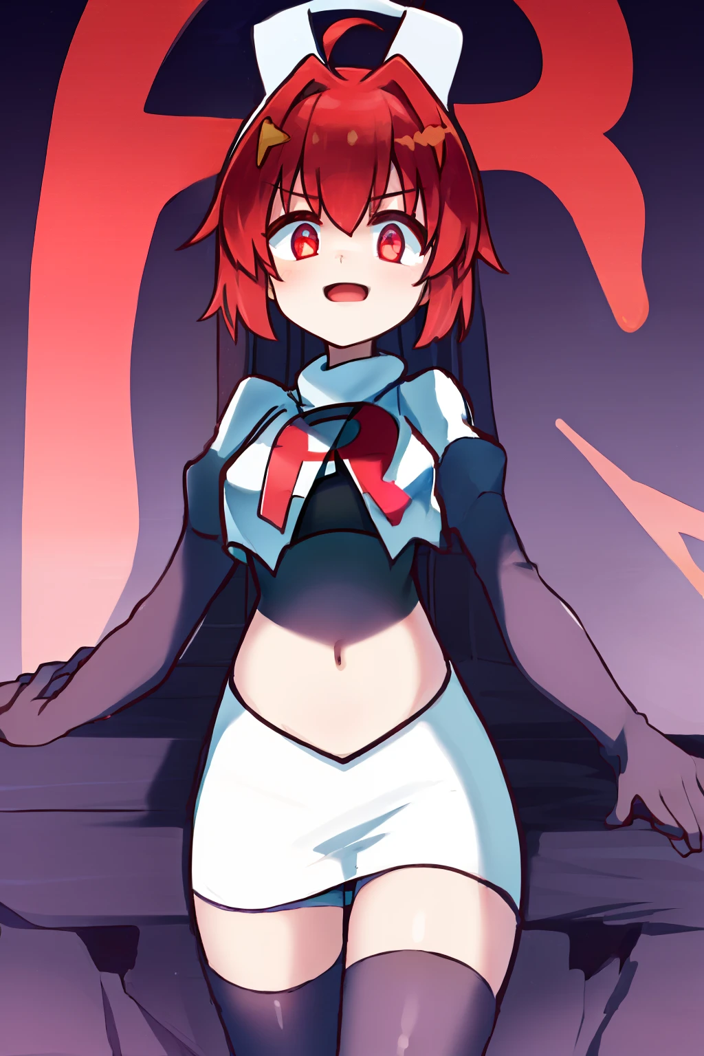 a beautiful girl with red hair wearing a black dress, detailed facial features, bob haircut, full body illustration, woman wearing a long black and red coat, solo character, white background, anime style, highly detailed, photorealistic, 8k, best quality, masterpiece, blue eyes, short hair