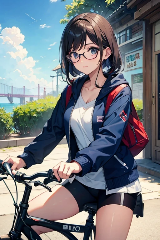 Beauty、Glasses、rides a bike