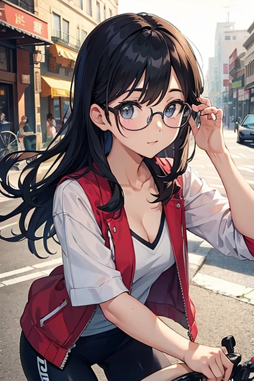 Beauty、Glasses、rides a bike