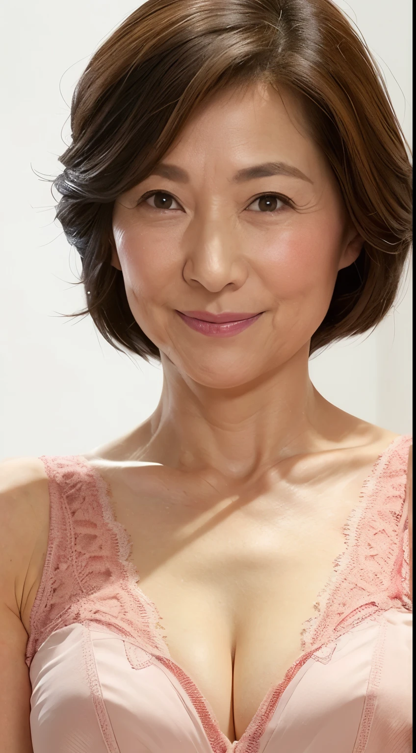 remove background, in the spotlight, gravure, facing the front, ((old)), flashy makeup, red lips, from the chest up, masterpiece, highest quality, Super detailed, realistic, super dense skin, perfect anatomy, (1 Japanese mature woman), (alone), 120 years old, big breasts, Mature Pornstar, Glamour, sexy, pure white skin, looking at the viewer,