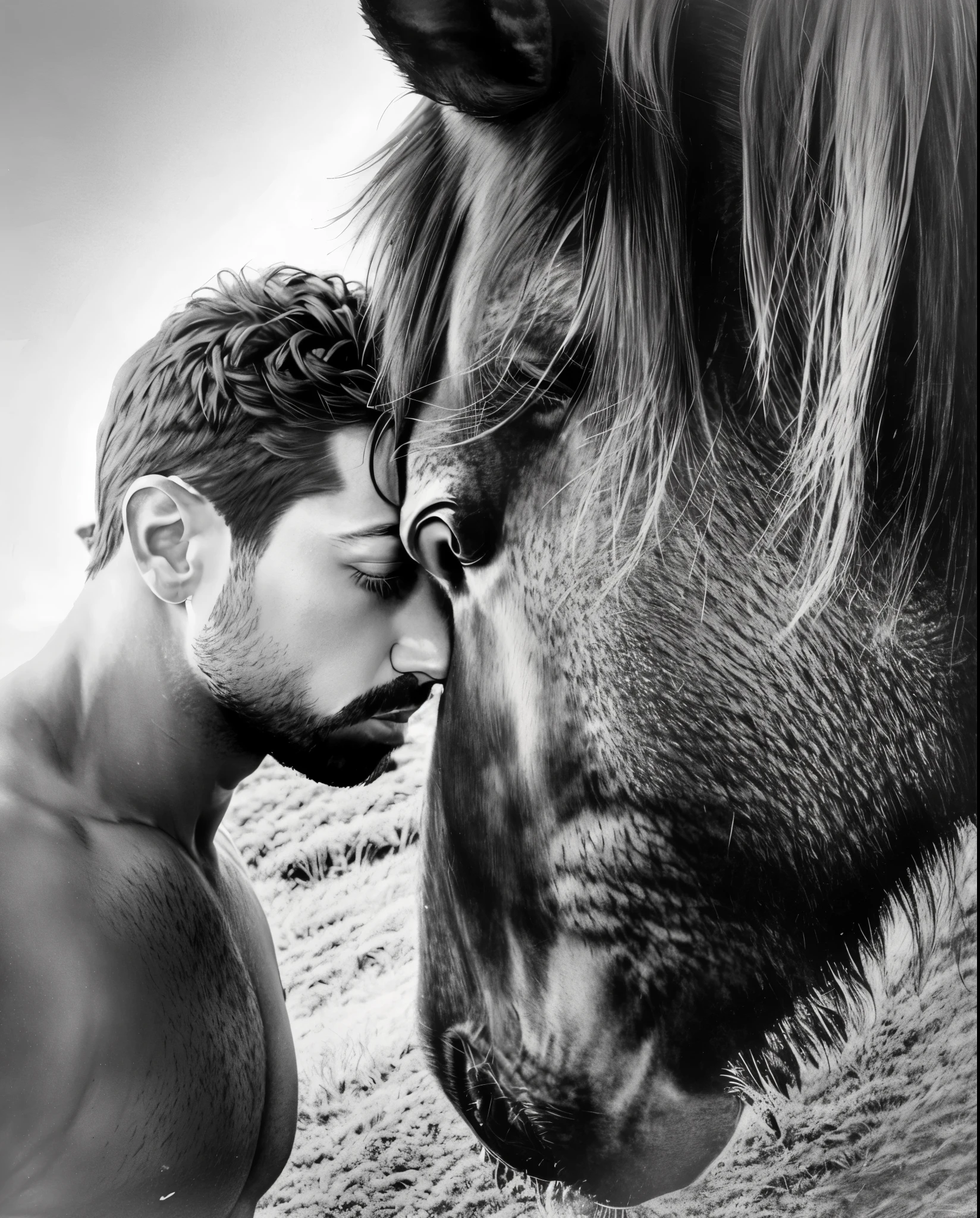 faaris azura kissing a horse in a field with a sky background, the horse and his boy, faaris azura with horse head, faaris azura turning into pony,faaris azura profile image, handsome faaris azura with horse 