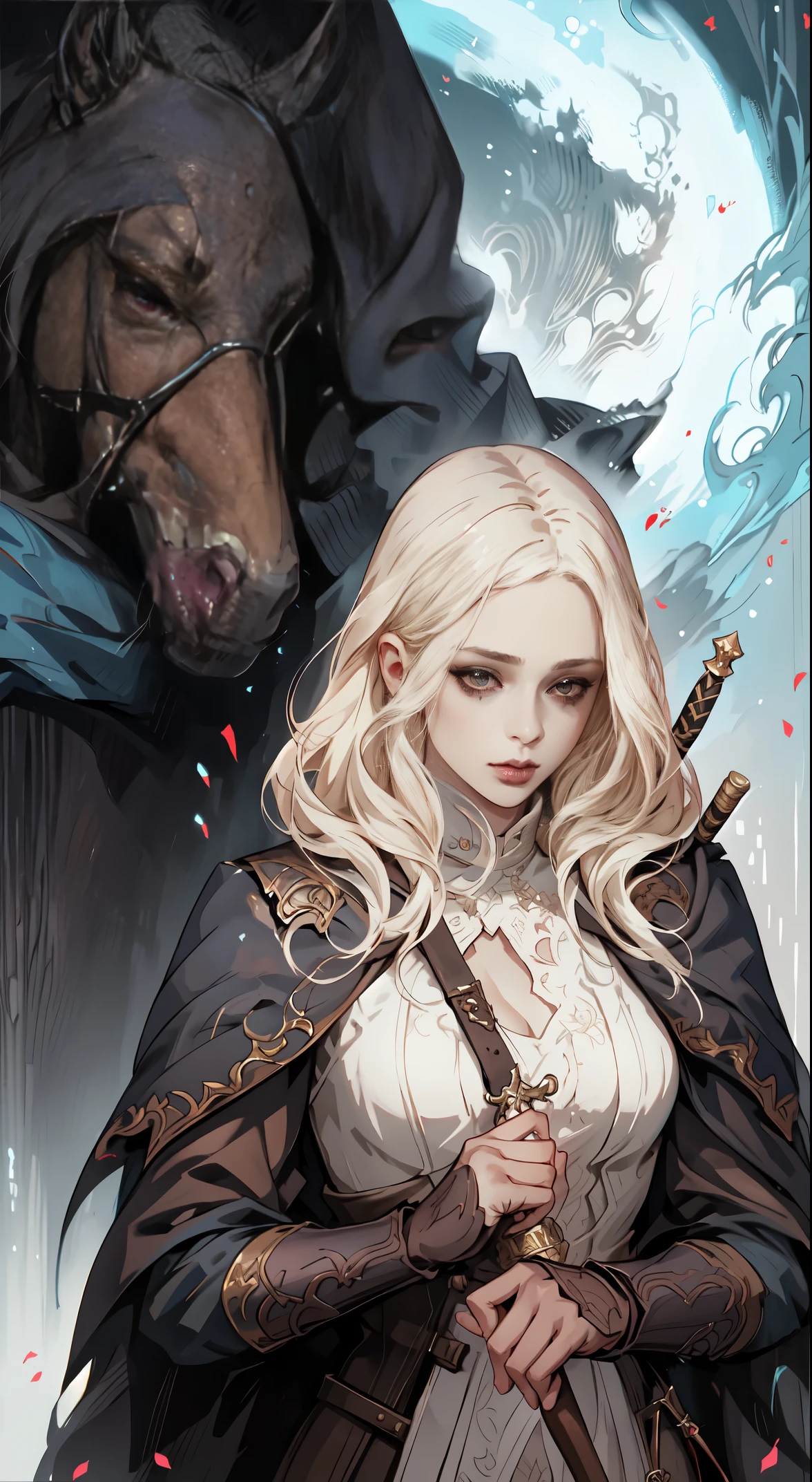 a close up of a woman with a sword and a dress, graphic artist magali villeneuve, fantasy concept art portrait, epic exquisite character art, epic fantasy art portrait, wlop | artgerm, stunning character art, alexandra fomina artstation, wlop art, magali villeneuve', wlop rossdraws, fanart best artstation
