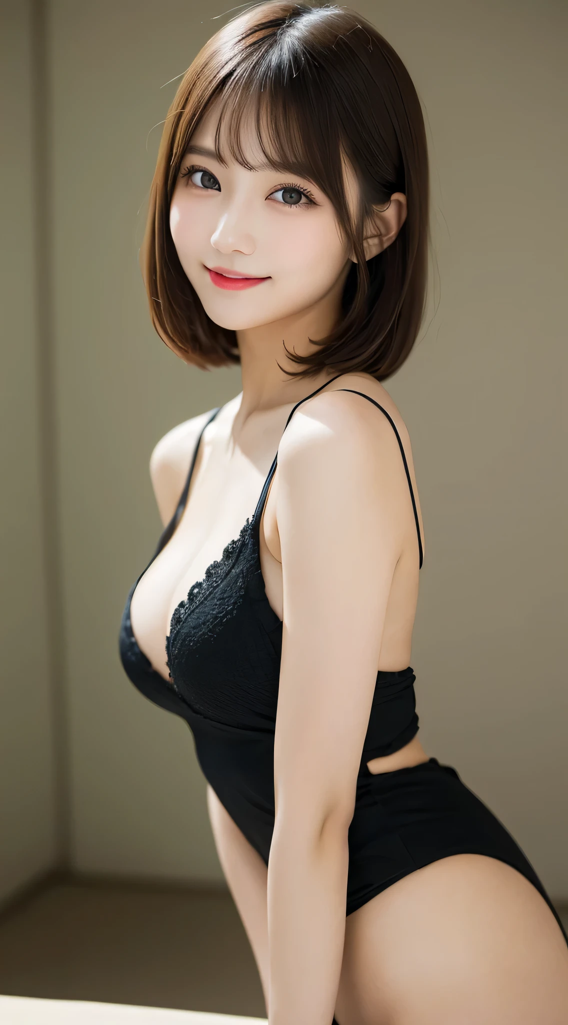 table top, highest quality, shape, Super detailed, finely, High resolution, 8k wallpaper, 完璧なダイナミックな構shape, beautiful and detailed eyes, Women&#39; fashion,very short hair,small breasts natural color lip, bold sexy pose,smile,Harajuku、20 year old girl、cute、sexy shot looking at camera