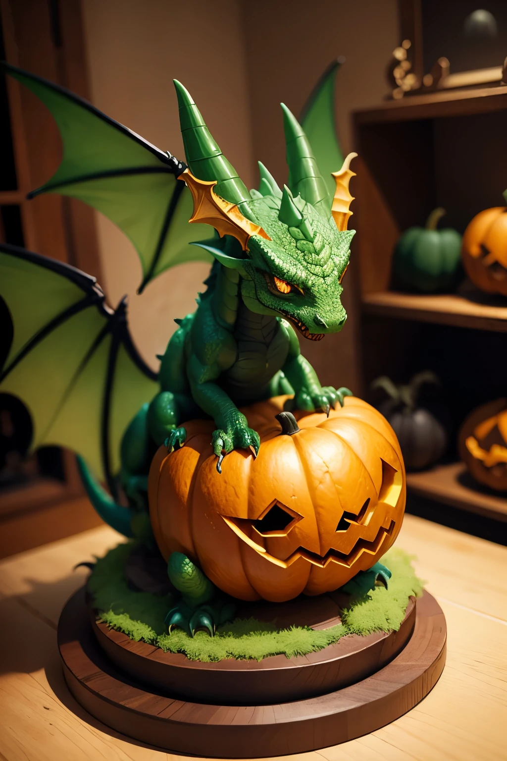 Green pumpkin dragon statue
